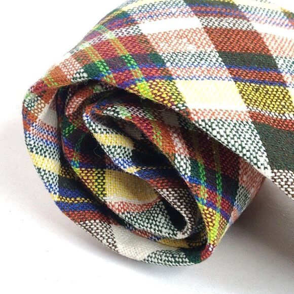 Vintage Plaid Necktie Scottish Blue Green Yellow Rust Wine Red 56" Wool Blend - Picture 2 of 3